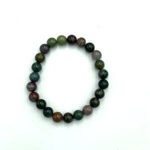 Indian Agate Beaded Bracelet Strength Luck Courage Healing Elastic